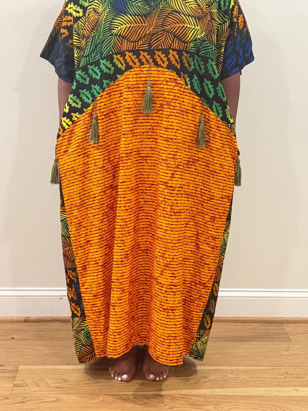Vibrant Multicolor African Print Caftan with Tassels